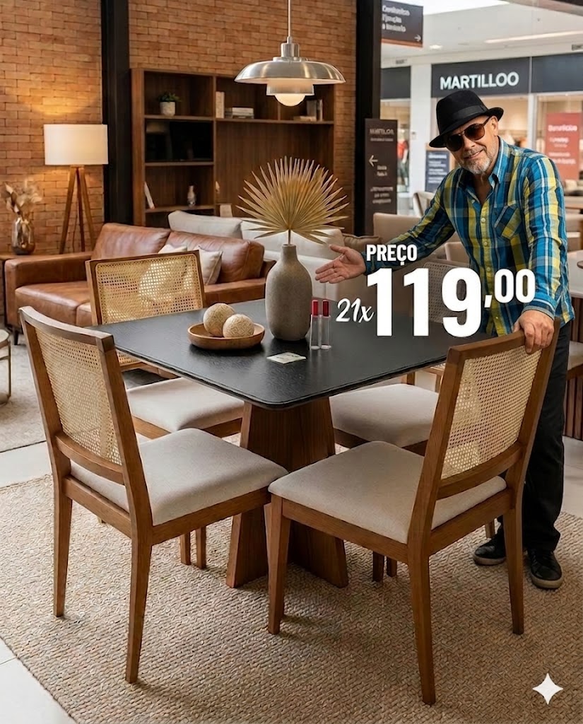 Mesa Ani 90x90 com Cadeiras de Tela