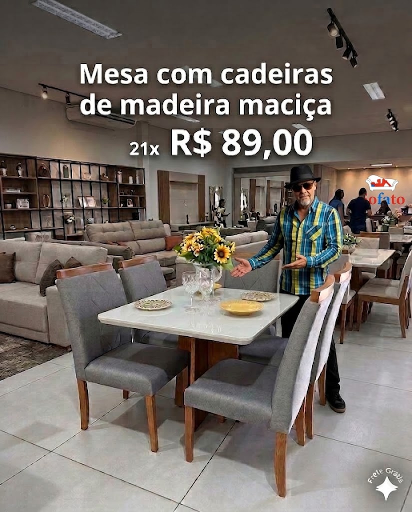Mesa ani 90x90 com 4 cadeiras de madeira maciça
