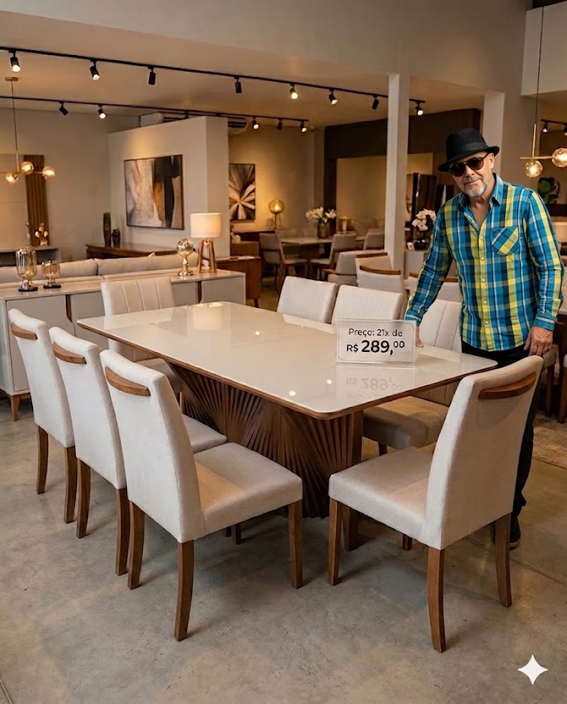 Mesa Sofia 2.00m com 8 cadeiras de madeira maciça